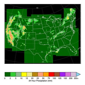 Precipitation data in a Polar Stereographics map projection.