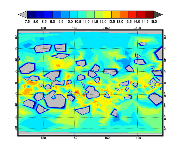 The 2D gridded data displayed on a cylindrical map projection.