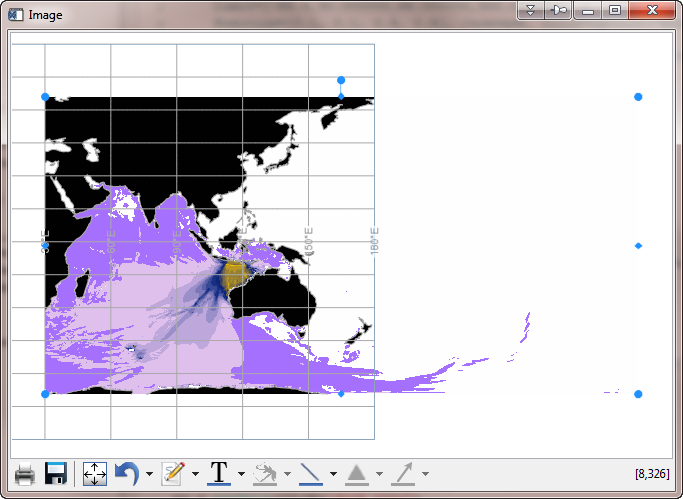 A partitioned image displayed on a map in function graphics.