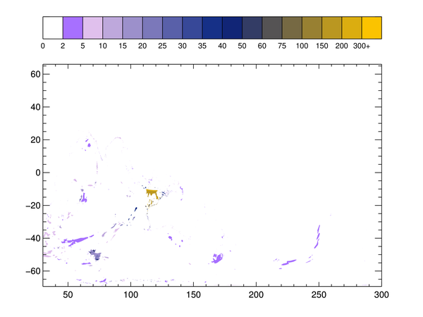 A filled contour plot, but with little fill.