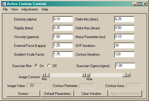 The ActiveContour control panel.