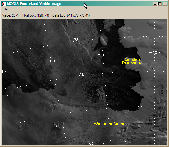 The ImgWin program with the MODIS image.