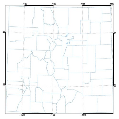 The county boundaries from the co_counties shapefile.