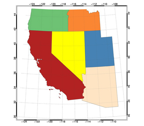 The state boundaries from the states.shp file shipped with IDL.