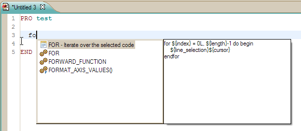 Inserting For loop template.