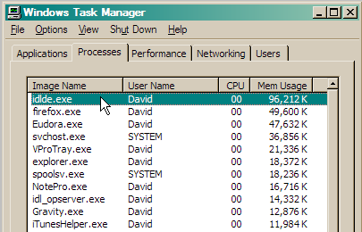 Windows Task Manager with IDL 7.0.1