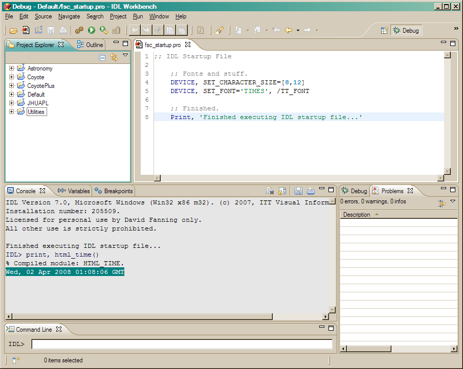 The IDL Workbench in Debug Mode