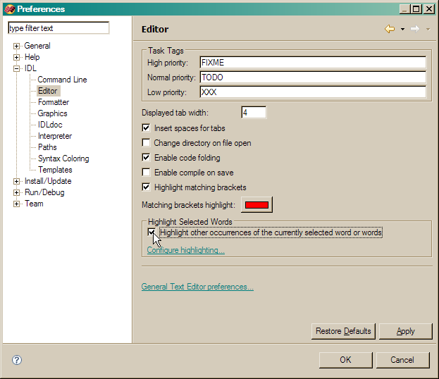 IDL Workbench preferences.